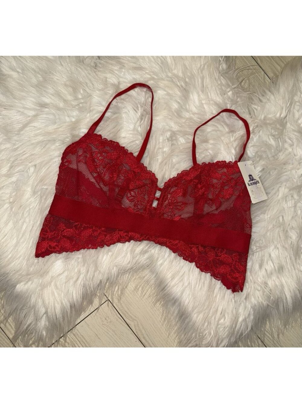 b.tempt'd 910227 Opening Act Lace Wire Free Sheer Bralette Bra S Small Red New